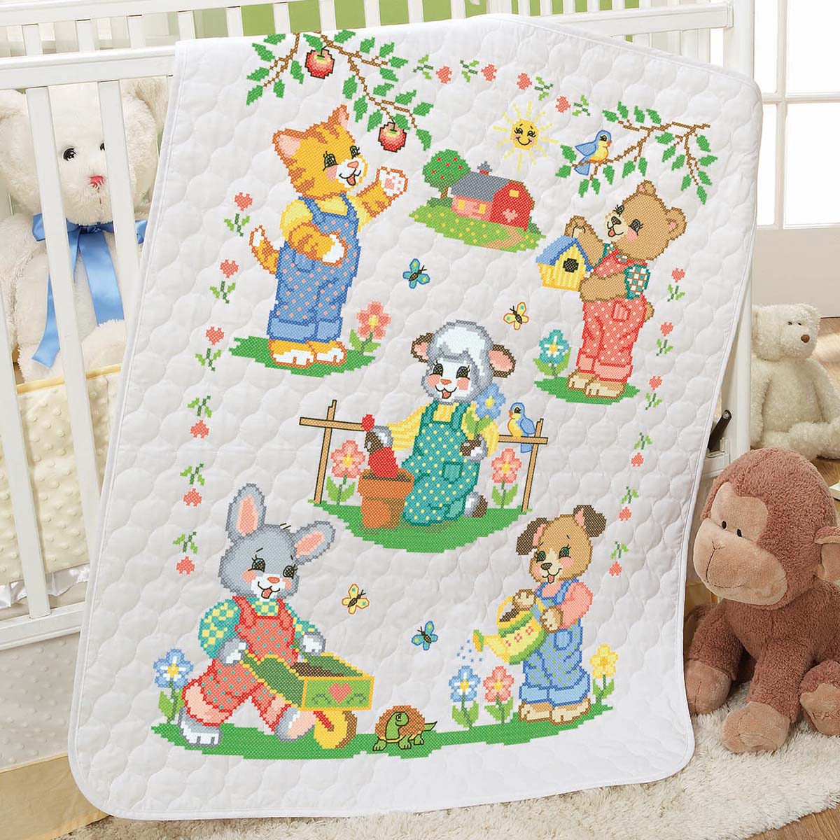 Herrschners Little Farmers Baby Quilt Stamped Cross-Stitch Kit